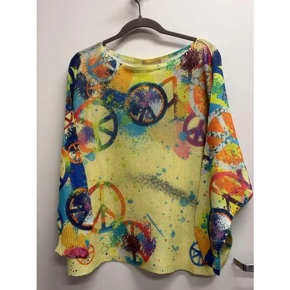 L68 Loowie Peace & Love Printed Knit Sweater | Round Neck | One Size S-L